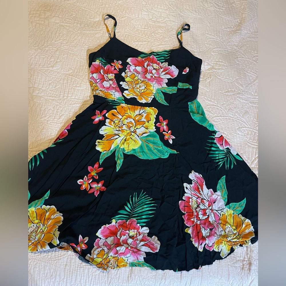 Old Navy Black Floral Sundress with Pink, Yellow & Green Accents